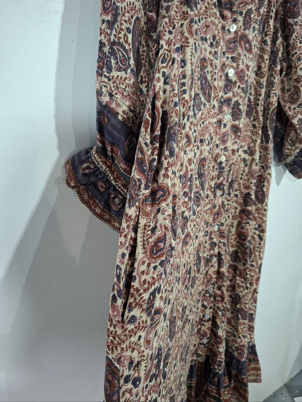 Cleobella Women's Lola Paisley Organic Cotton Midi Dress Brown M Western Boho - Picture 5 of 15